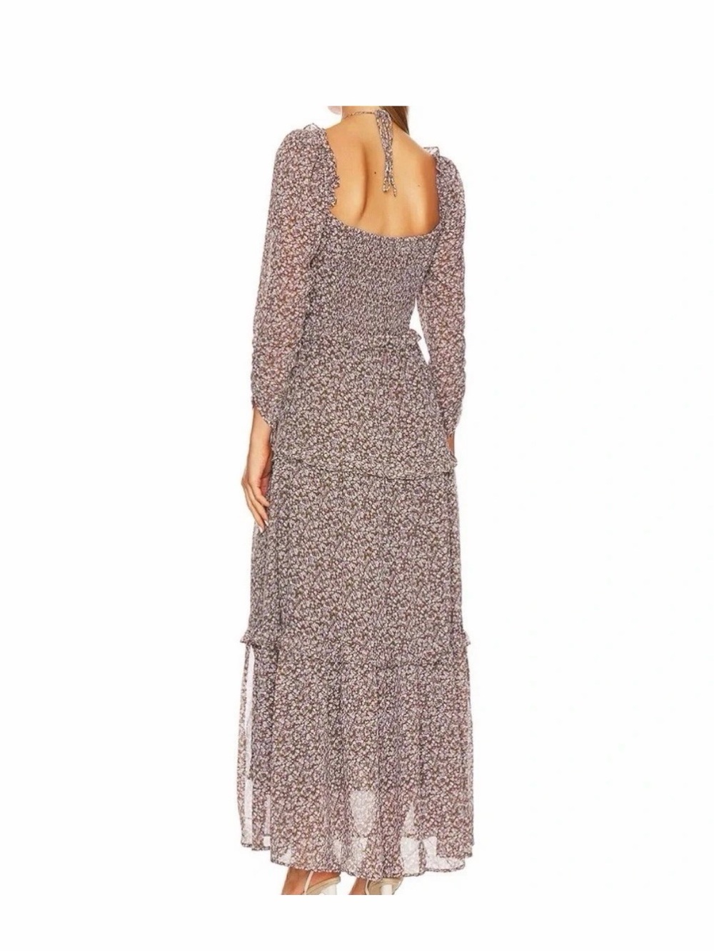 ASTR The Label Revolve Lovestruck Brown Purple Floral Maxi Milkmaid Dress XS - Picture 2 of 4